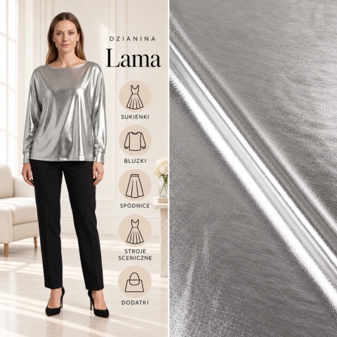 Dzianina Lama srebrna na metry - szer. 150 cm - 140 g/m²