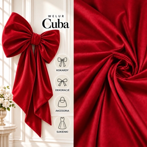 Dzianina Welur Cuba czerwona na metry - szer. 150 cm - 280 g/m²