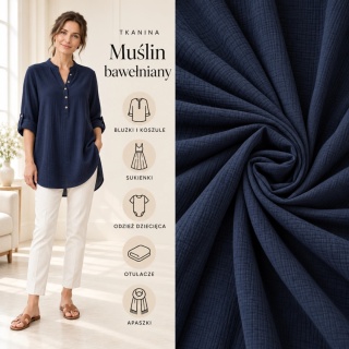 Muślin bawełniany granatowy na metry - szer. 140 cm - 150 g/m²