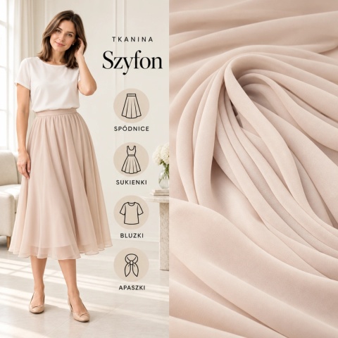 Szyfon beżowy na metry - szer. 150 cm - 90 g/m²