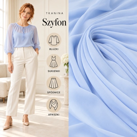 Szyfon błękitny na metry - szer. 150 cm - 90 g/m²