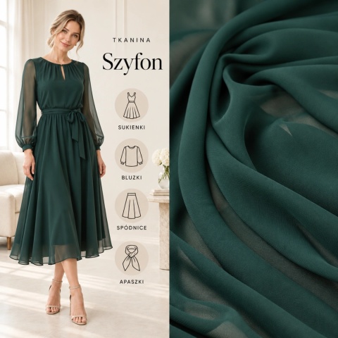 Szyfon butelkowa zieleń na metry - szer. 150 cm - 90 g/m²