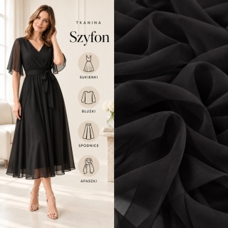 Szyfon czarny na metry - szer. 150 cm - 90 g/m²