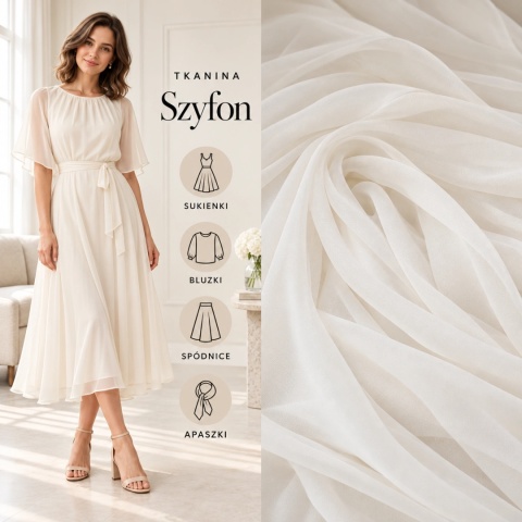 Szyfon ecru na metry - szer. 150 cm - 90 g/m²