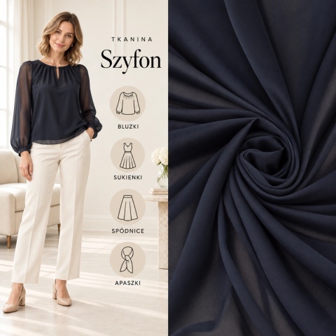 Szyfon granatowy na metry - szer. 150 cm - 90 g/m²