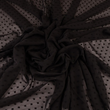 Szyfon haftowany czarny w drobne kropki na metry - szer. 150 cm - 90 g/m²