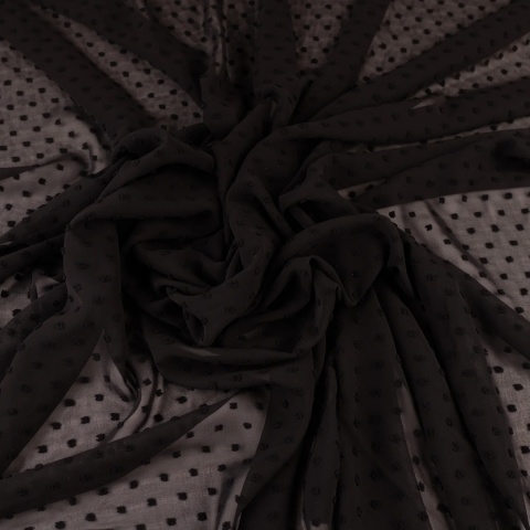 Szyfon haftowany czarny w drobne kropki na metry - szer. 150 cm - 90 g/m²