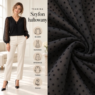 Szyfon haftowany czarny w drobne kropki na metry - szer. 150 cm - 90 g/m²
