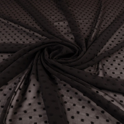 Szyfon haftowany czarny w drobne kropki na metry - szer. 150 cm - 90 g/m²