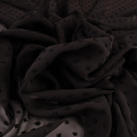 Szyfon haftowany czarny w drobne kropki na metry - szer. 150 cm - 90 g/m²