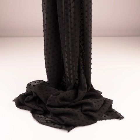 Szyfon haftowany czarny w drobne kropki na metry - szer. 150 cm - 90 g/m²