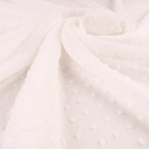 Szyfon haftowany ecru w drobne kropki na metry - szer. 150 cm - 90 g/m²