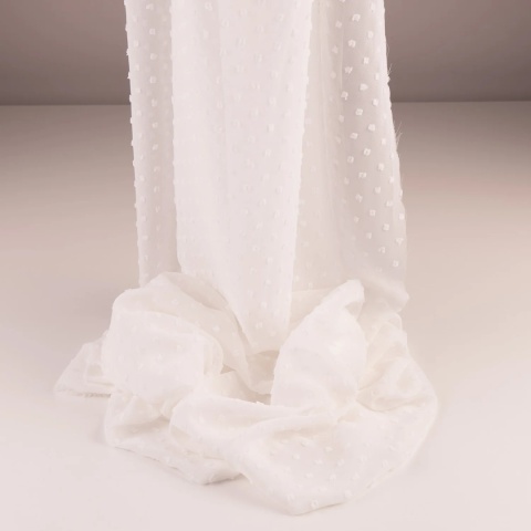 Szyfon haftowany ecru w drobne kropki na metry - szer. 150 cm - 90 g/m²