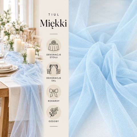 Tiul miękki błękitny na metry - szer. 150 cm - 30 g/m²