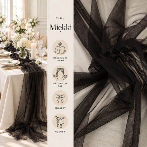 Tiul miękki czarny na metry - szer. 150 cm - 30 g/m²