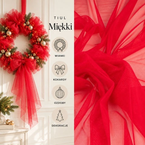 Tiul miękki czerwony na metry - szer. 150 cm - 30 g/m²