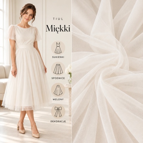 Tiul miękki ecru na metry - szer. 150 cm - 30 g/m²