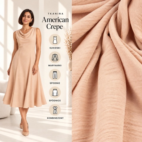 Tkanina American Crepe beżowa na metry - szer. 150 cm - 140 g/m²