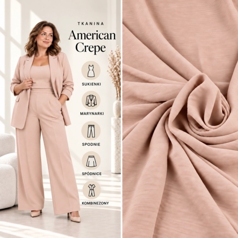 Tkanina American Crepe ciemny beż na metry - szer. 150 cm - 140 g/m²