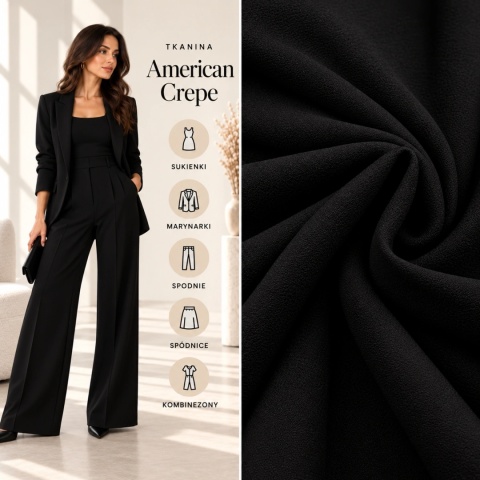 Tkanina American Crepe czarna na metry - szer. 150 cm - 140 g/m²