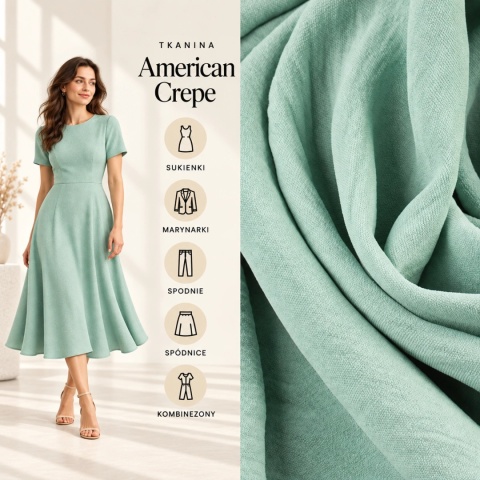Tkanina American Crepe szałwiowa na metry - szer. 150 cm - 140 g/m²