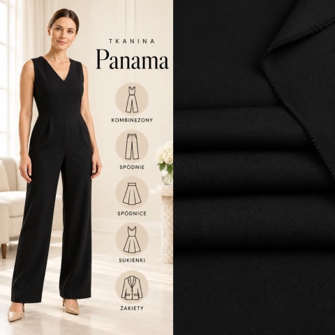 Tkanina Panama czarna na metry - szer. 150 cm - 260 g/m²