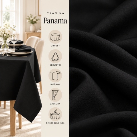 Tkanina Panama czarna na metry - szer. 150 cm - 260 g/m²