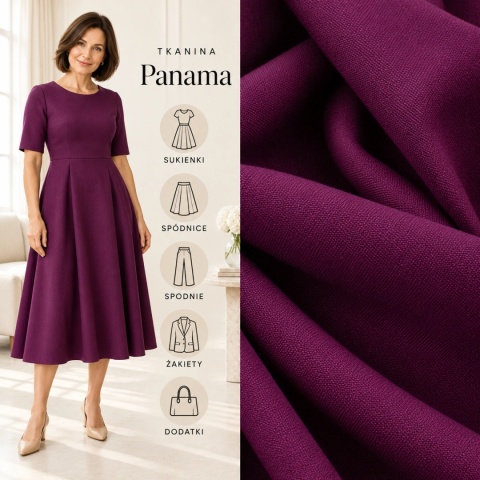 Tkanina Panama fioletowa na metry - szer. 150 cm - 260 g/m²