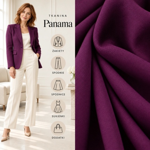 Tkanina Panama fioletowa na metry - szer. 150 cm - 260 g/m²