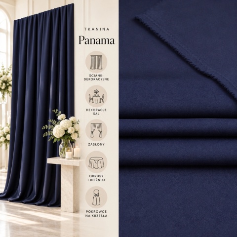 Tkanina Panama granatowa na metry - szer. 150 cm - 260 g/m²
