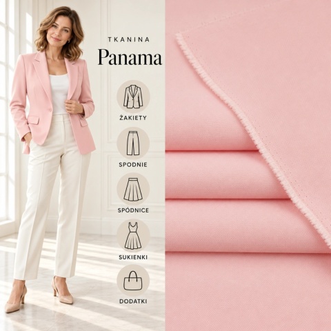 Tkanina Panama jasnoróżowa na metry - szer. 150 cm - 260 g/m²
