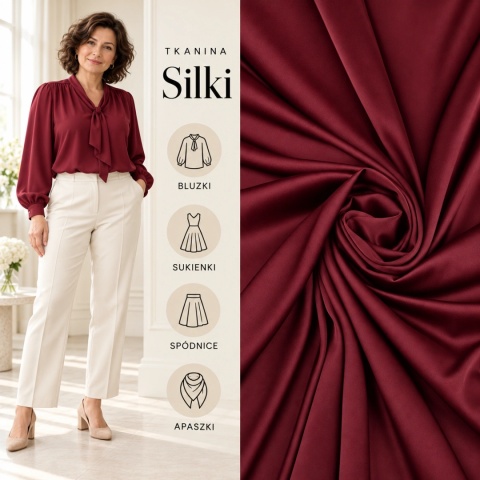 Tkanina Silki bordowa na metry - szer. 150 cm - 90 g/m²