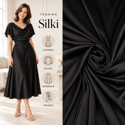 Tkanina Silki czarna na metry - szer. 150 cm - 90 g/m²