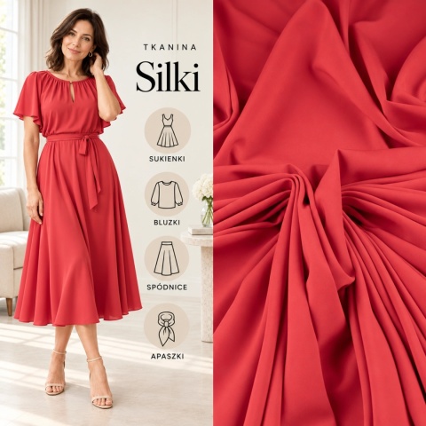 Tkanina Silki czerwona na metry - szer. 150 cm - 90 g/m²