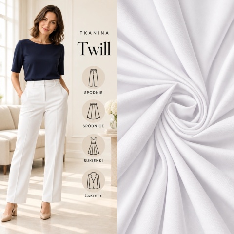 Tkanina Twill biała na metry - szer. 150 cm - 180 g/m²