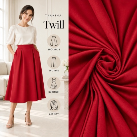 Tkanina Twill czerwona na metry - szer. 150 cm - 180 g/m²