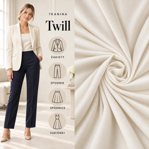 Tkanina Twill ecru na metry - szer. 150 cm - 180 g/m²