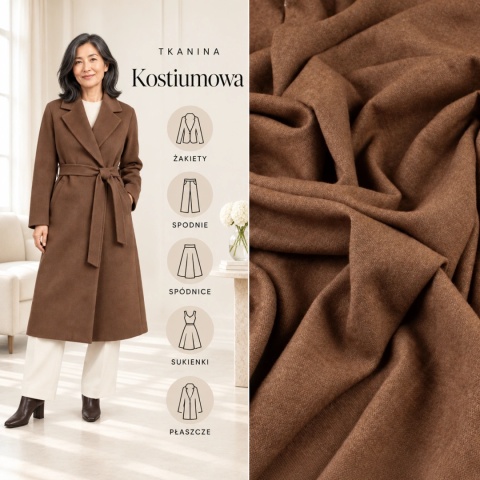 Tkanina kostiumowa brązowa na metry - szer. 150 cm - 250 g/m²