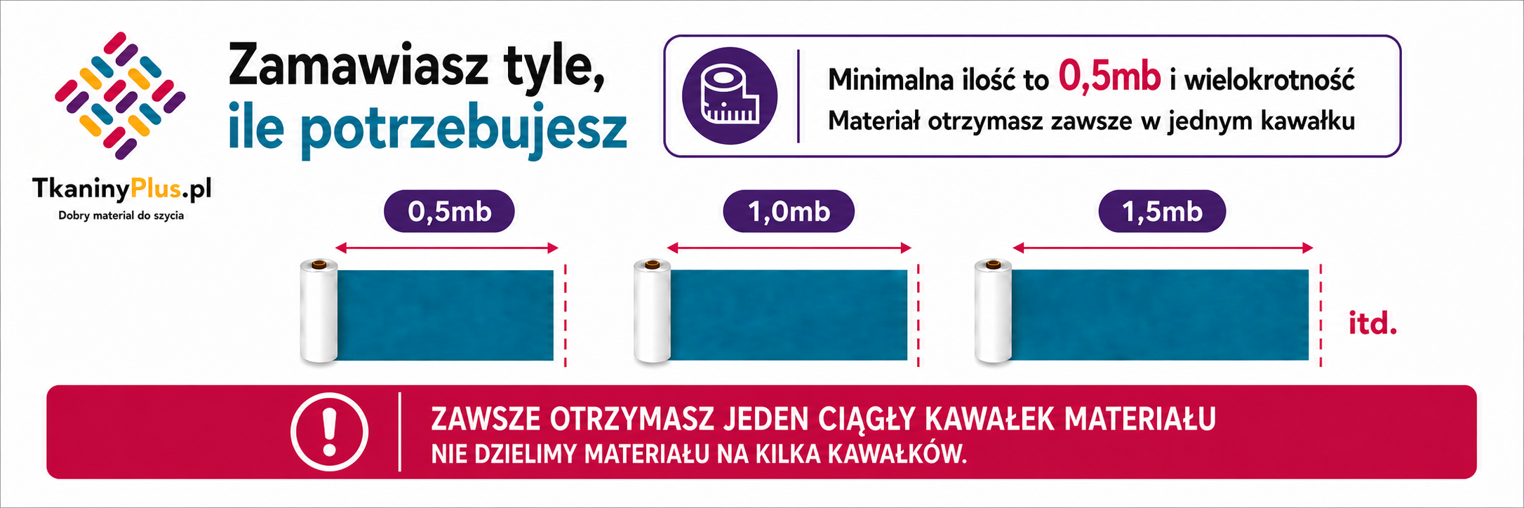 Materiał wysyłamy w jednym ciągłym kawałku